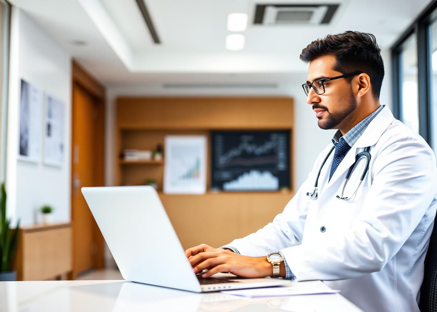 Médico revisando dados financeiros